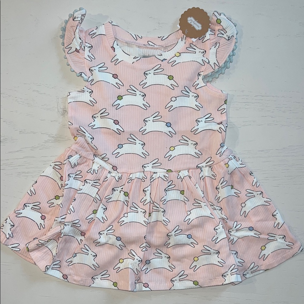 Mud Pie Pink Bunny Print Easter Dress 12-18 months 2T 3T 4T 5T